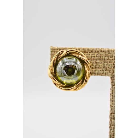 Givenchy Vintage Cabochon Clip On Earrings Gold Green Signed Runway 1980s BinAK - Picture 6 of 12